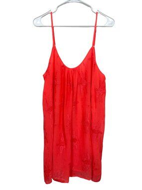 Sincerely Mary Mini Swing Dress Womens Large Neon Scarlet Red Embroidered Summer